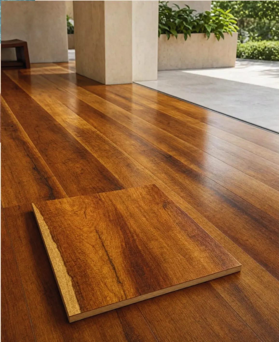 Angelim-Pedra hardwood flooring with warm brown-yellow boards.