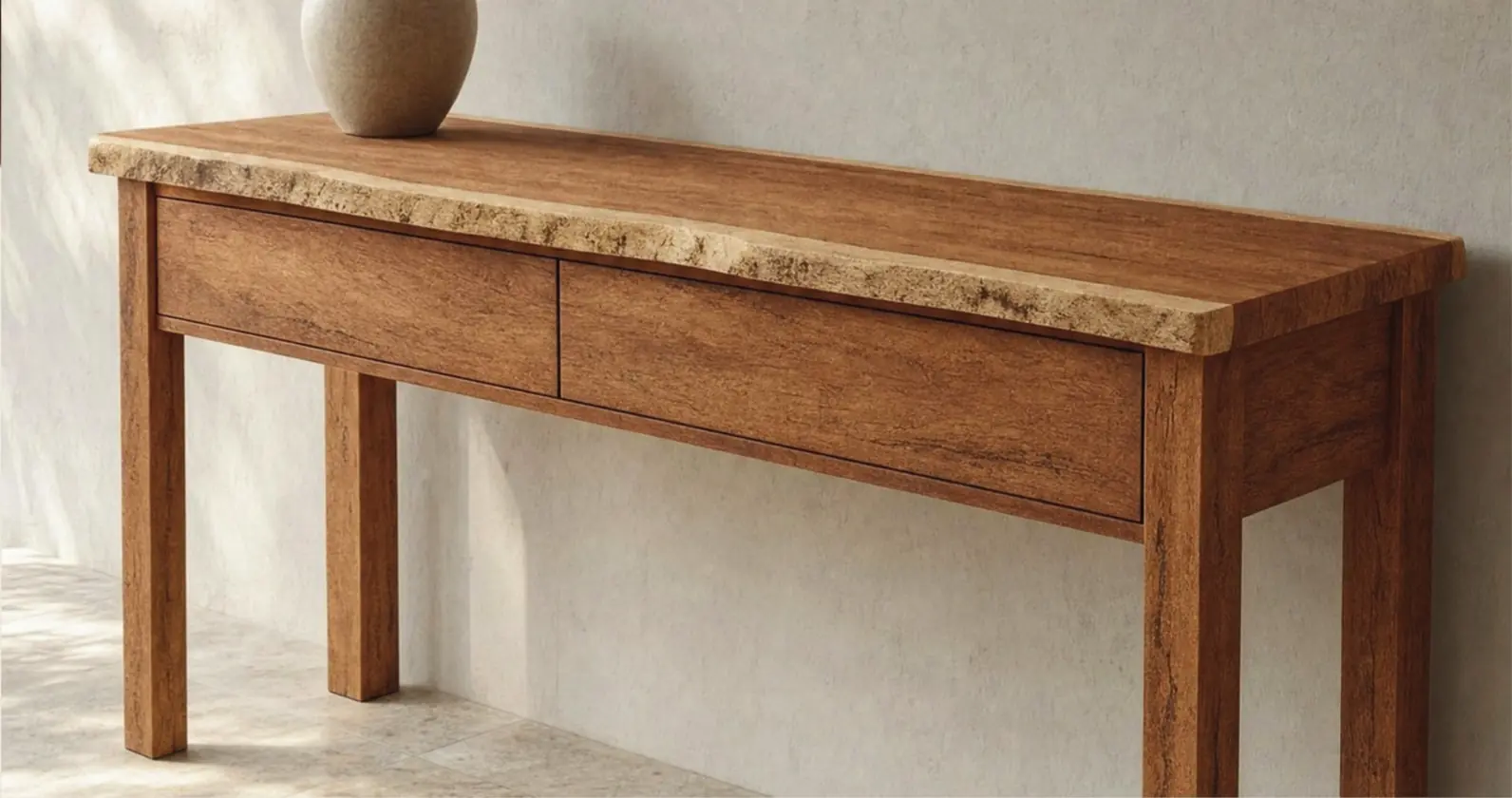 Two-drawer Angelim-Pedra console.