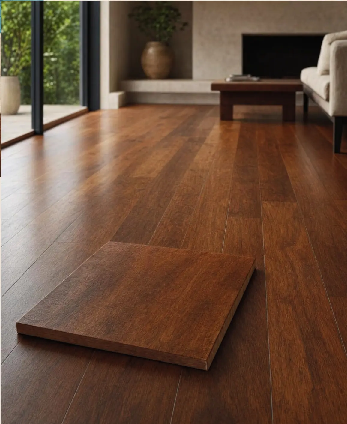 Cumaru hardwood flooring with rich brown boards.