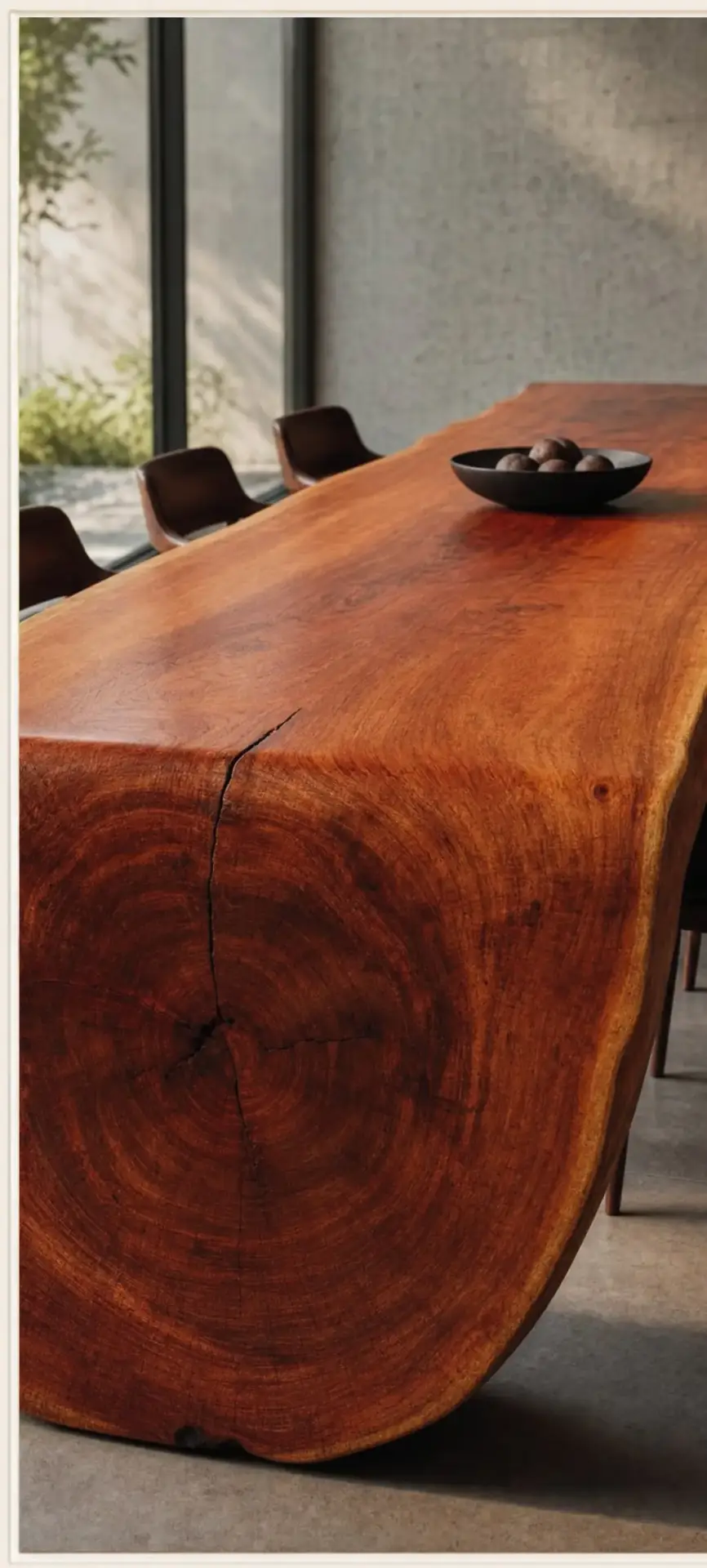 Jatoba live-edge waterfall dining table.