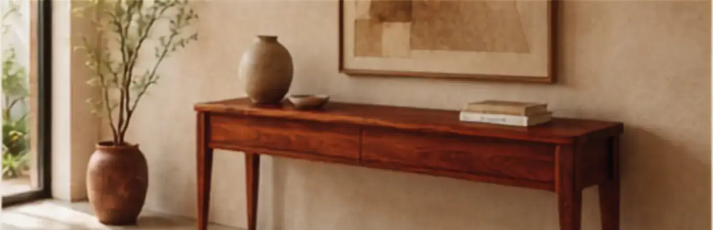 Two-drawer Jatoba console.