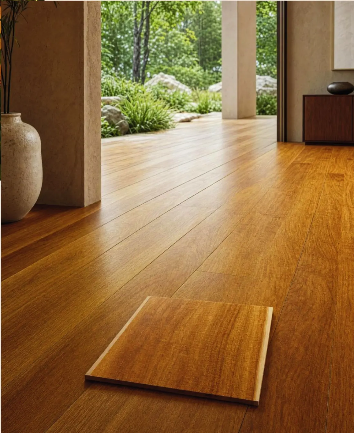 Oiticica-Vermelha hardwood flooring with golden-honey boards.