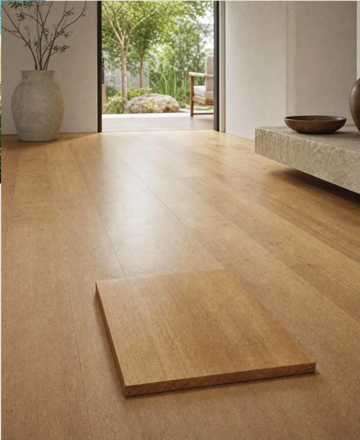 Pequia hardwood flooring with pale honey boards.